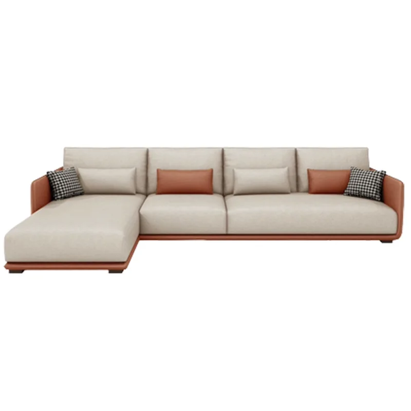 

Trendy small apartment living room leave-in technology cloth sofa modern simple cream straight row fabric sofa cream style
