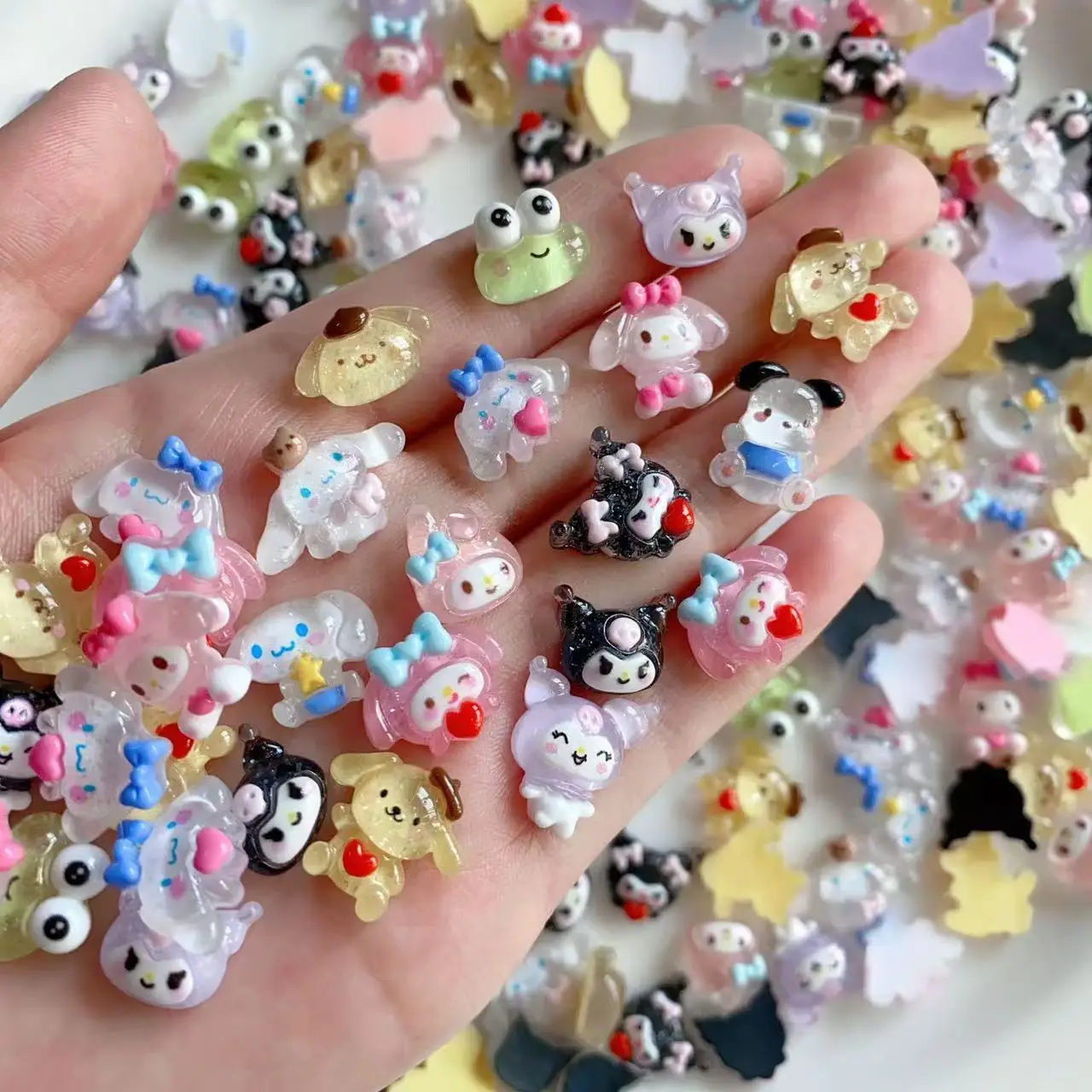 50PCS Leopard Print Hello Kitty 3D Resin Nail Charms Mix Cartoon Flatback Nail Decor DIY Manicure Accessories
