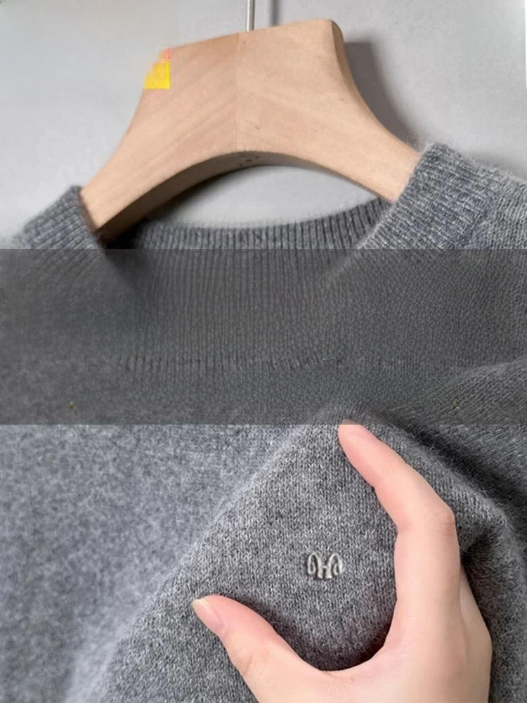 

Hengyuanxiang 00% Wool Knitted Sweater Men's Thiened Winter round Ne Camere Sweater Faionable Urban Sle Casual Wear