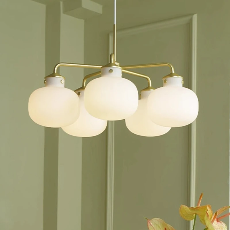 French Creamy Glass Ceiling Chandeliers LED Lamps Kitchen Restaurant Cafe Clothing Store Hanging Lights Illumination Ornaments