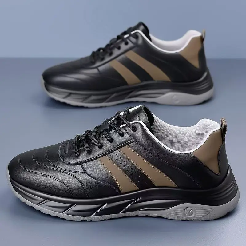 

Autumn New Designer Leather Sneakers for Men Solid Color Fashion Casual Platform Shoes Male Lace Outdoor Sports Shoes Man