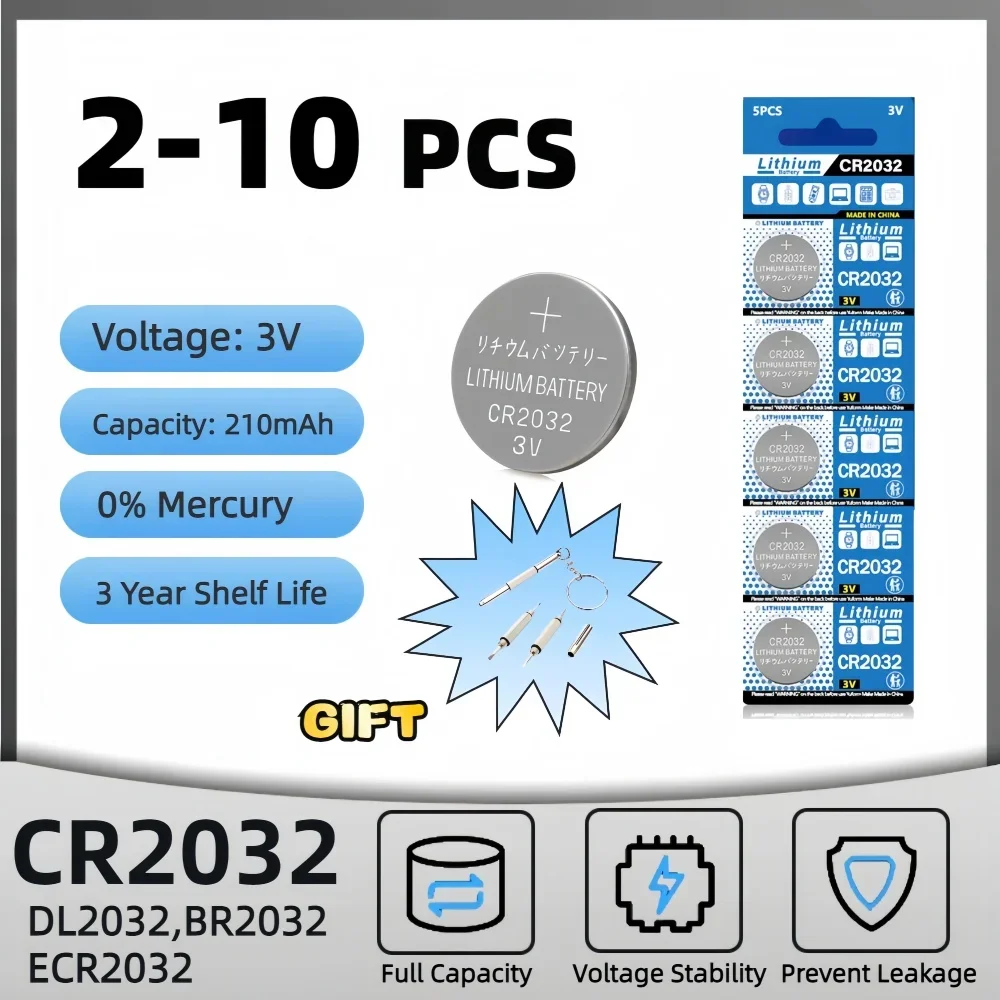 

2-10PCS 3V 200mAh CR2032 Lithium Battery CR 2032 DL2032 ECR2032 For Watch Toy Calculator Car Key Remote Control Button Cells
