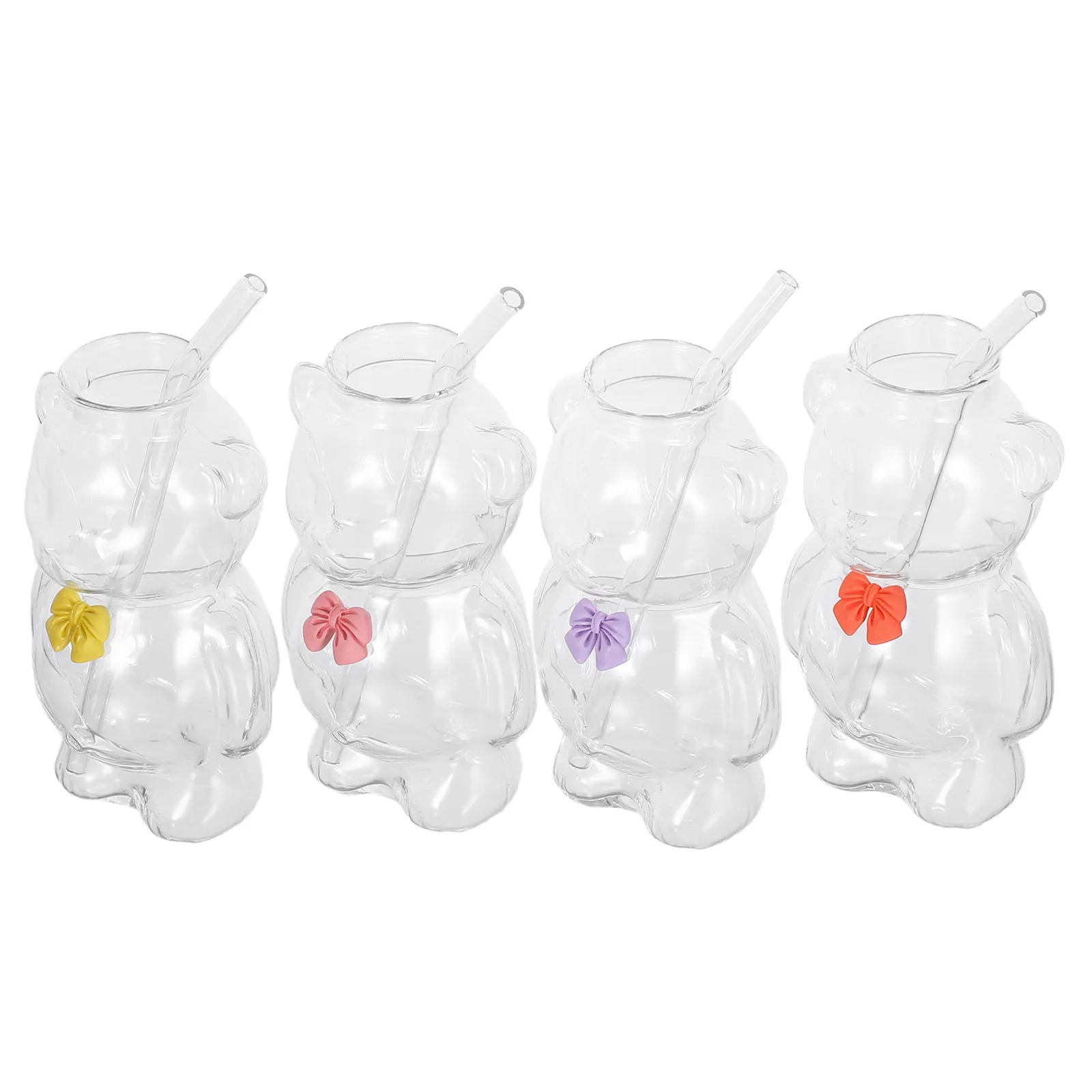 

4Pcs Bear Straw Cups Cute Glass Animal Shaped Drinkware for Party Kids Juice Iced Coffee Home Decor Cute Mugs for Kids