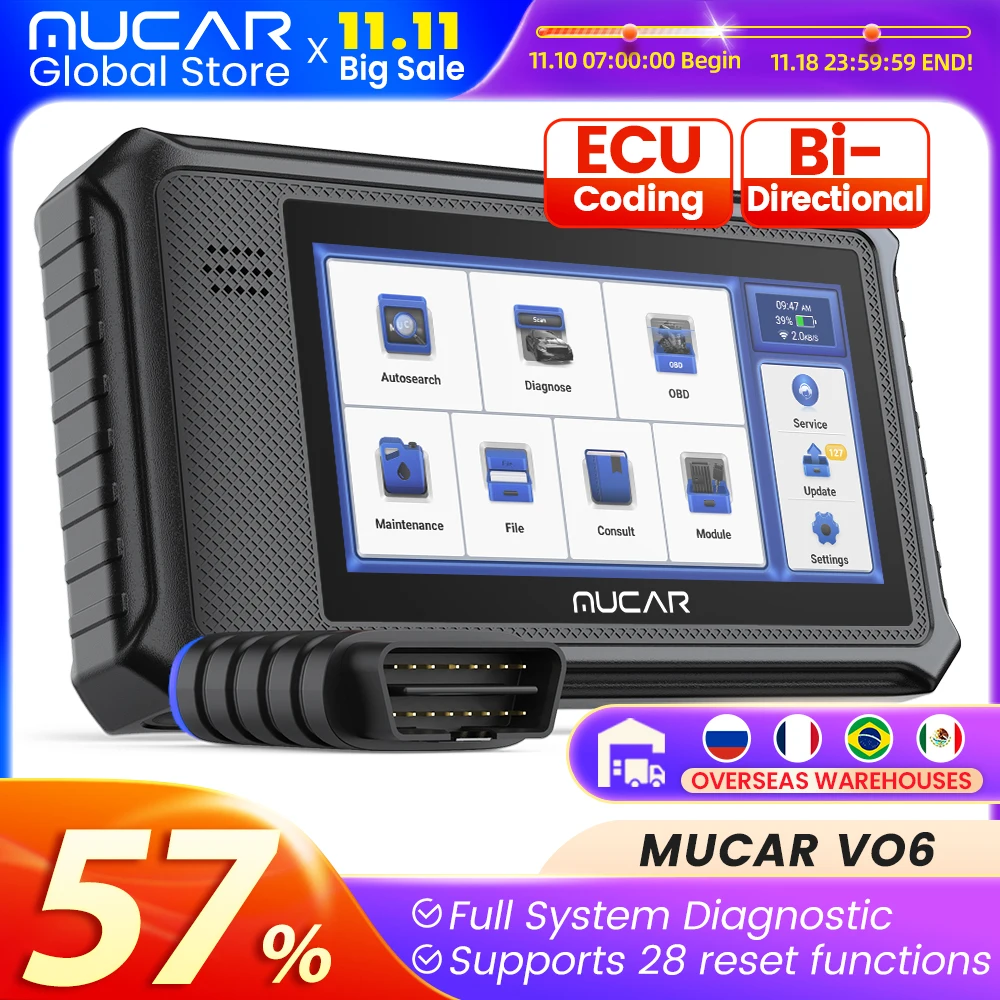 MUCAR VO6 OBD2 Diagnostic scanner tools Full System 28 Resets function IMMO OIL ECU coding Bi-directional Auto diagnostic tools