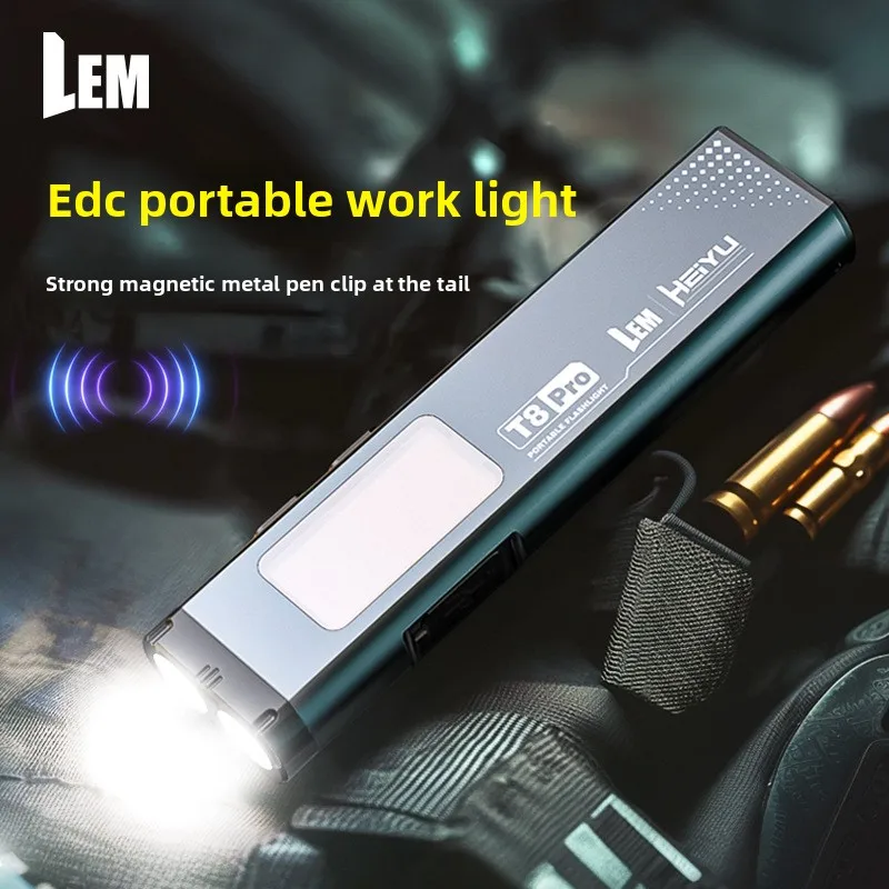 New Mini EDC Work Light Strong LED Battery Flashlight USB Charging Magnetic Pen Clip Light Cobb Long Range Flood Dual Light 2025
