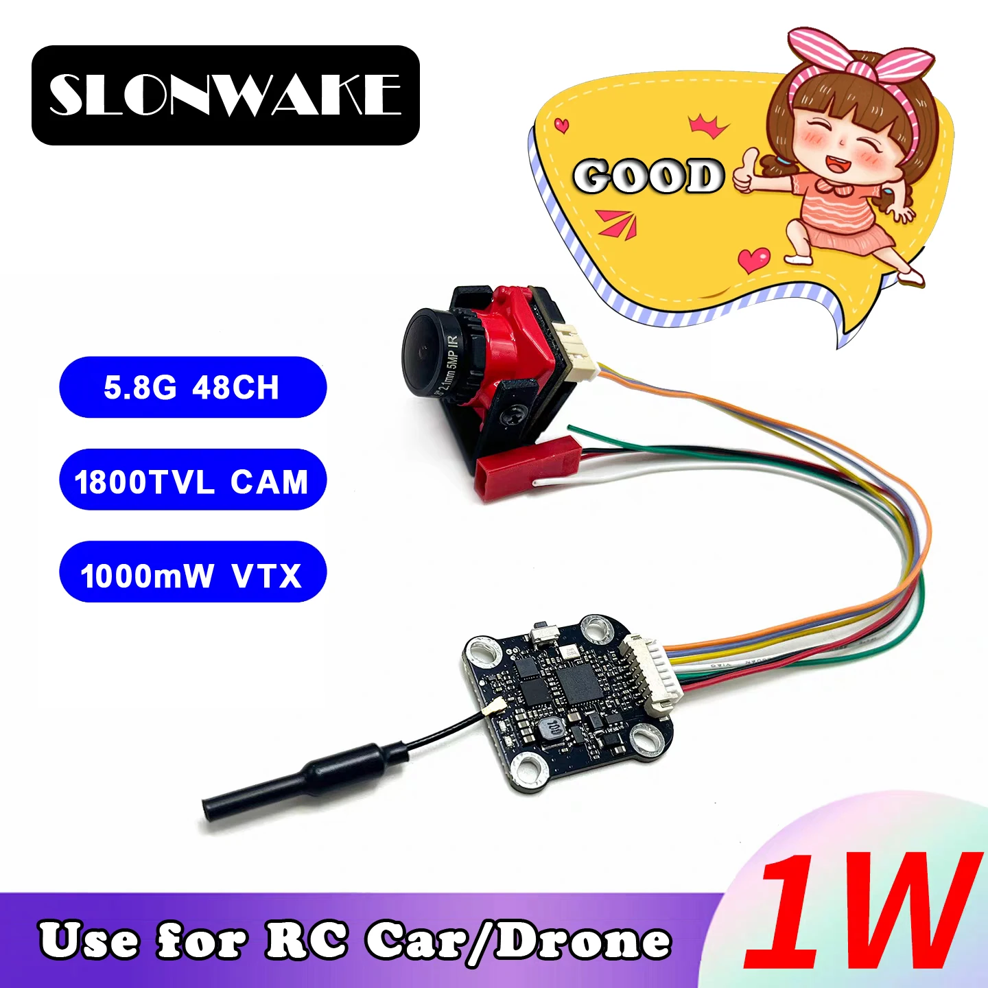 Ready to use 5.8G 48CH analog transmitter camera 1000mW adjustable VTX and CMOS 1800TVL with OSD Internal for FPV Racing Drone