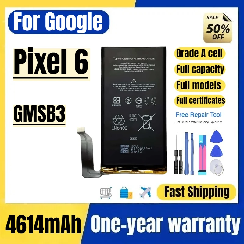 GMSB3 for Google Pixel 6 Mobile Phone Battery High Quality High Capacity Battery Replacement Bateria Grade A Cell with Tools