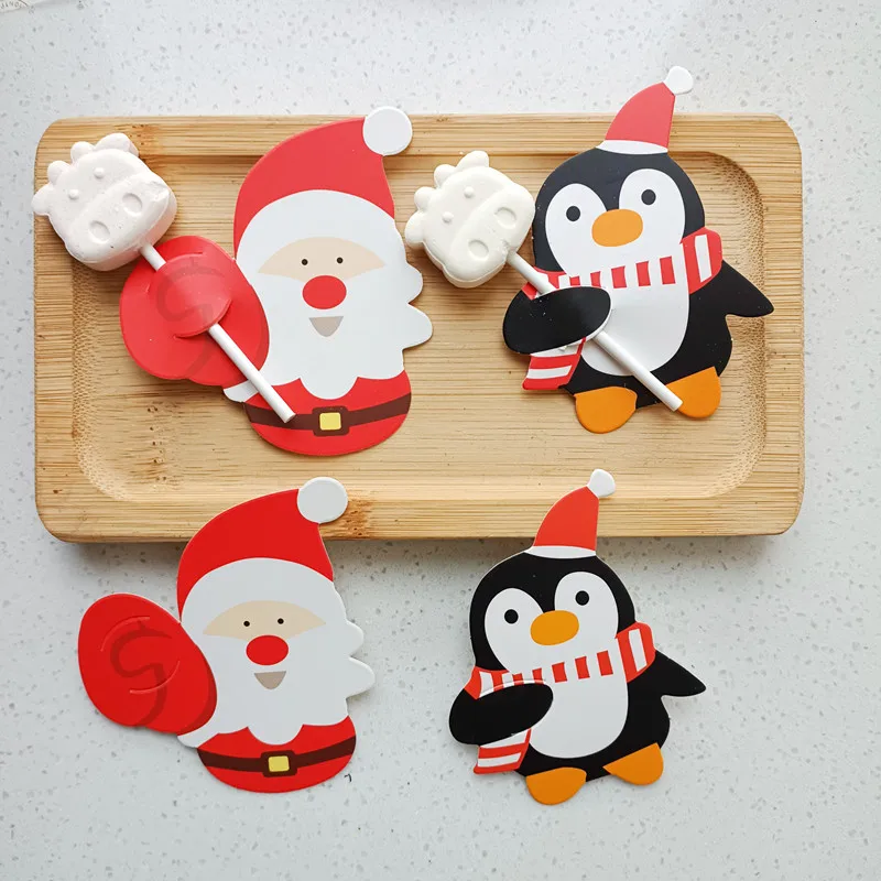 

Cute Santa and Penguin Lollipop Holder Tag 2-designs for Christmas Cake Pop Sucker Candy Decoration 50pcs