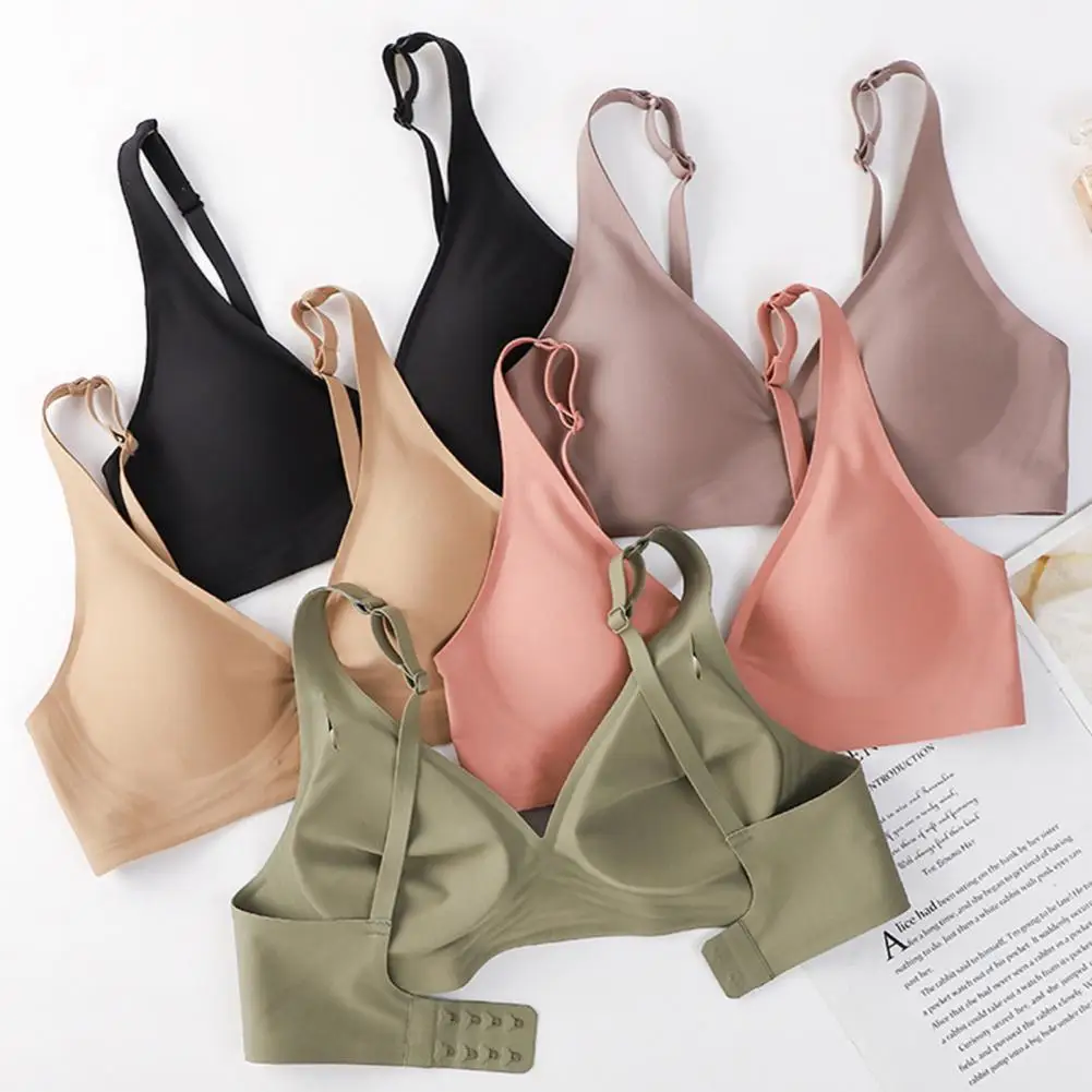 

Women Bra Wireless 1/2 Cup Adjustable Straps Comfortable Supportive Underwear Candy Color Seamless Three-Row Buckle Bra