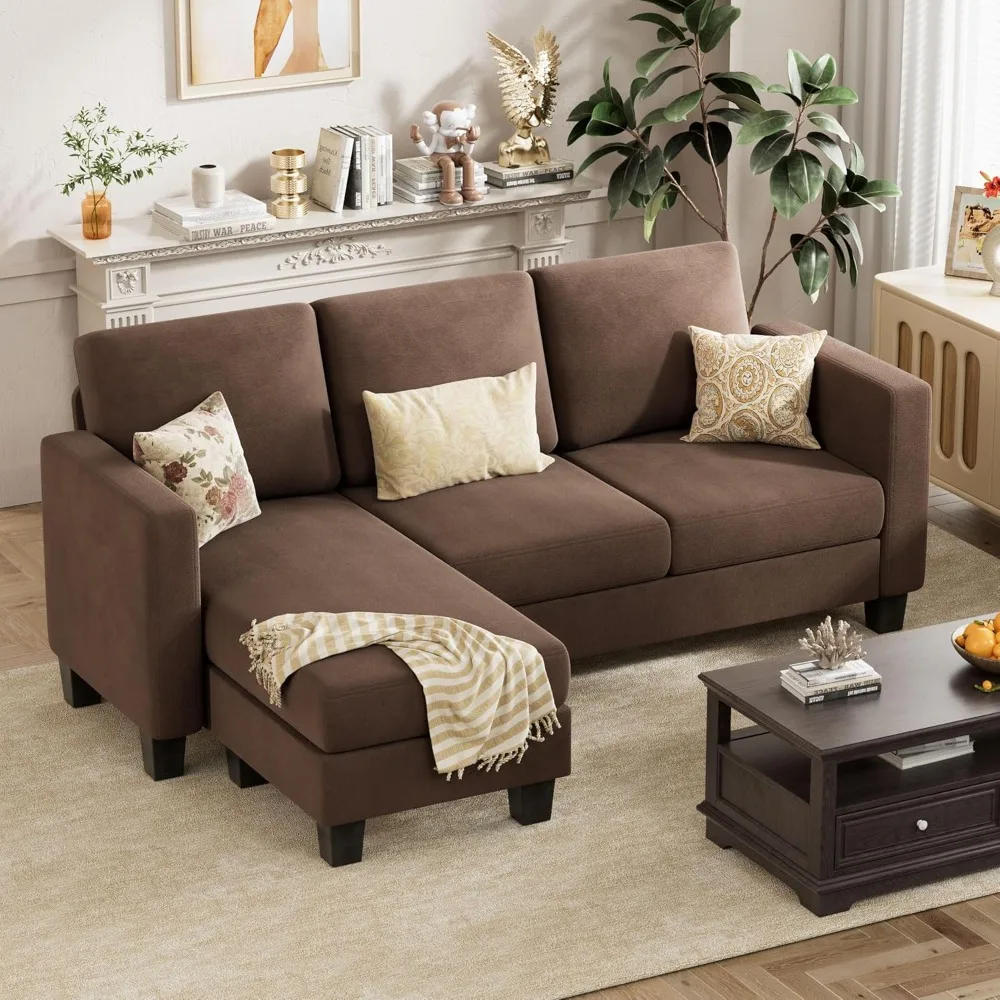 

Convertible Sectional Sofa Couch, 3 Seat L-Shaped Sofa with Linen Fabric, Movable Ottoman Small Couch for Small Apartmen