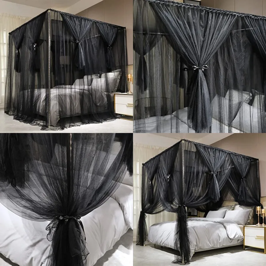 

4 Corners Post Canopy Bed Curtain - Queen Size Royal Luxurious Cozy Drapes Netting- Elegant Bedroom Decoration Accessories for