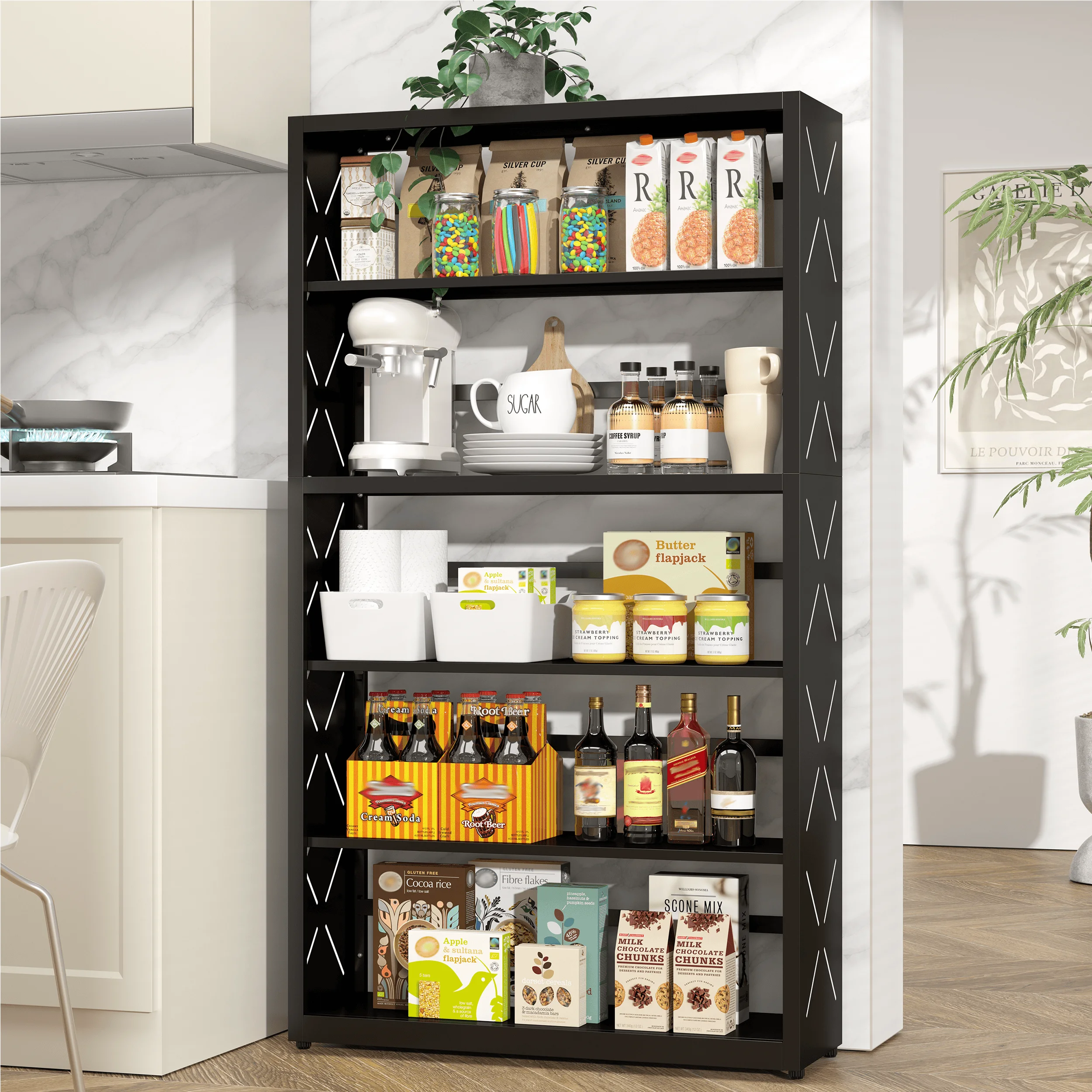 Polup 5-Tier Modern Metal Bookcase Black Adjustable Freestanding Bookshelf Scratch-Resistant for Home Office