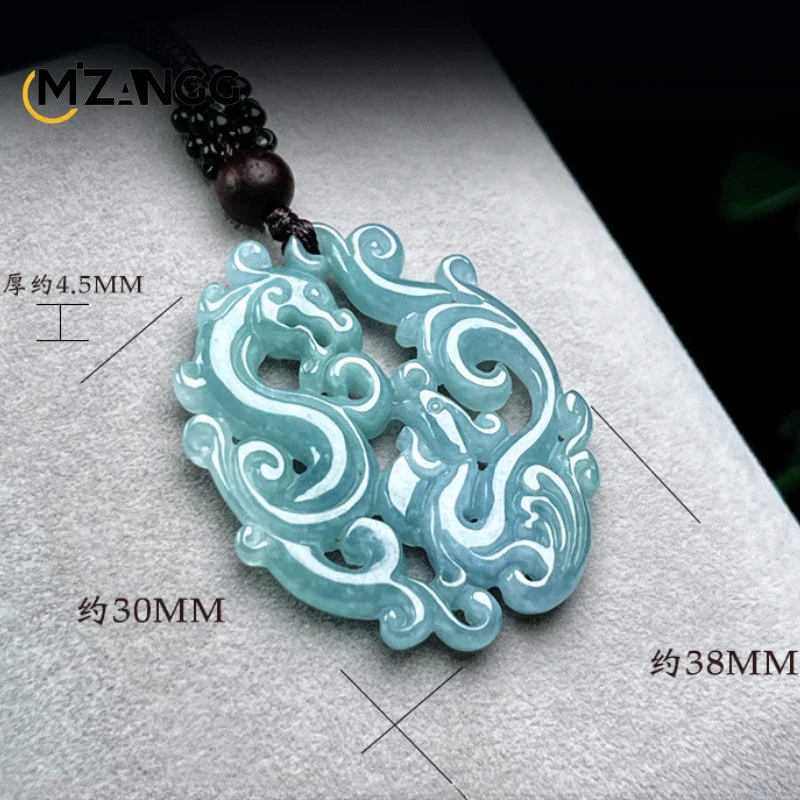 Natural Jadeite Hollow Dragon Phoenix Chengxiang Pendant Hand-carved Exquisite Fashion Men\'s and Women\'s Jewelry Necklace Mascot
