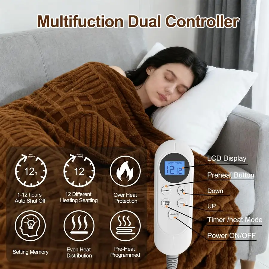 

Электрическое одеяло с подогревом King Size, вафельное одеяло с 12 уровнями нагрева, быстронагревающееся одеяло с таймером на 112 часов, защита от перегрева