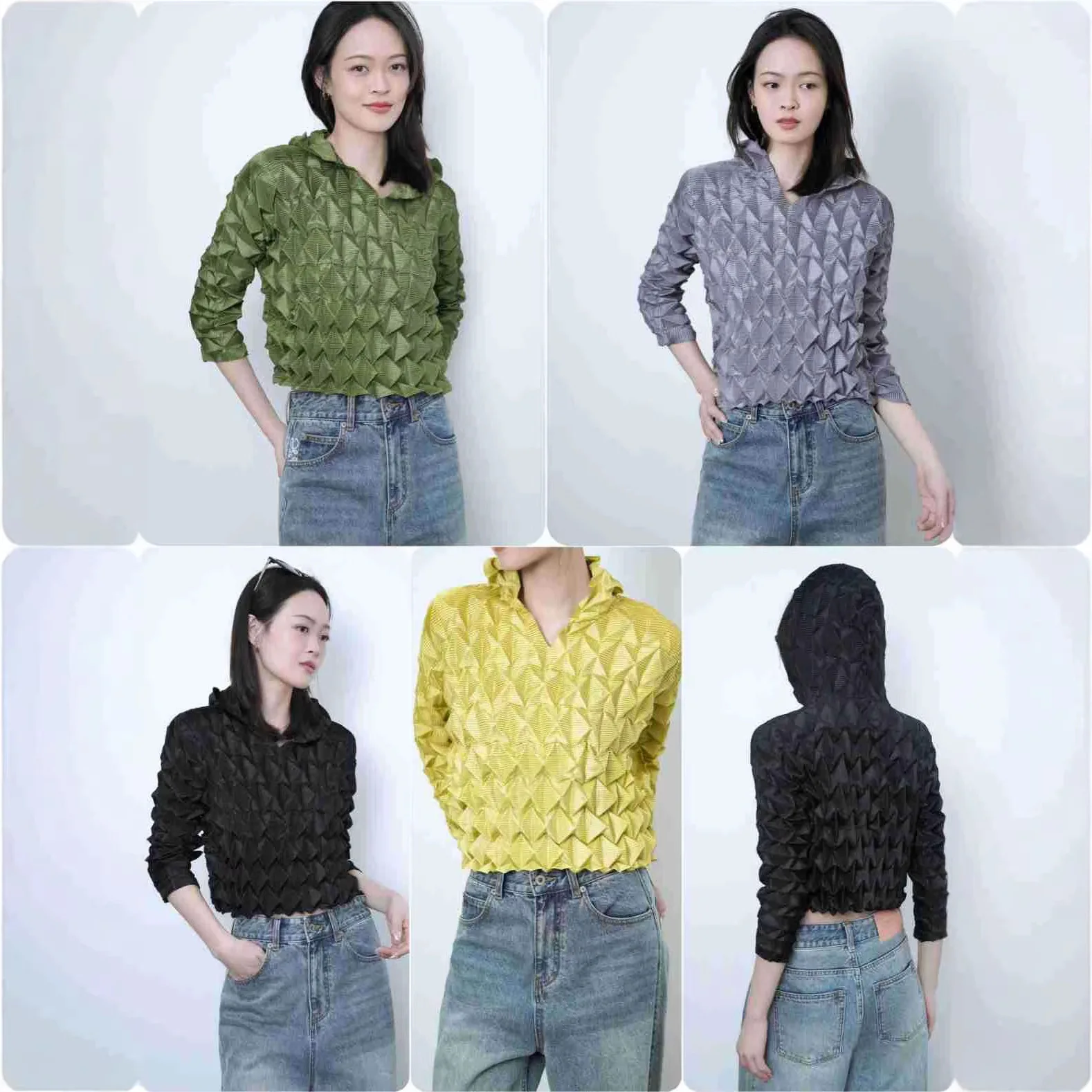 

Miyake Pleated Spring and Summer New Pleated Three-dimensional Tops Women Loose Solid Color Seven-minute Sleeve Pullover T-shirt