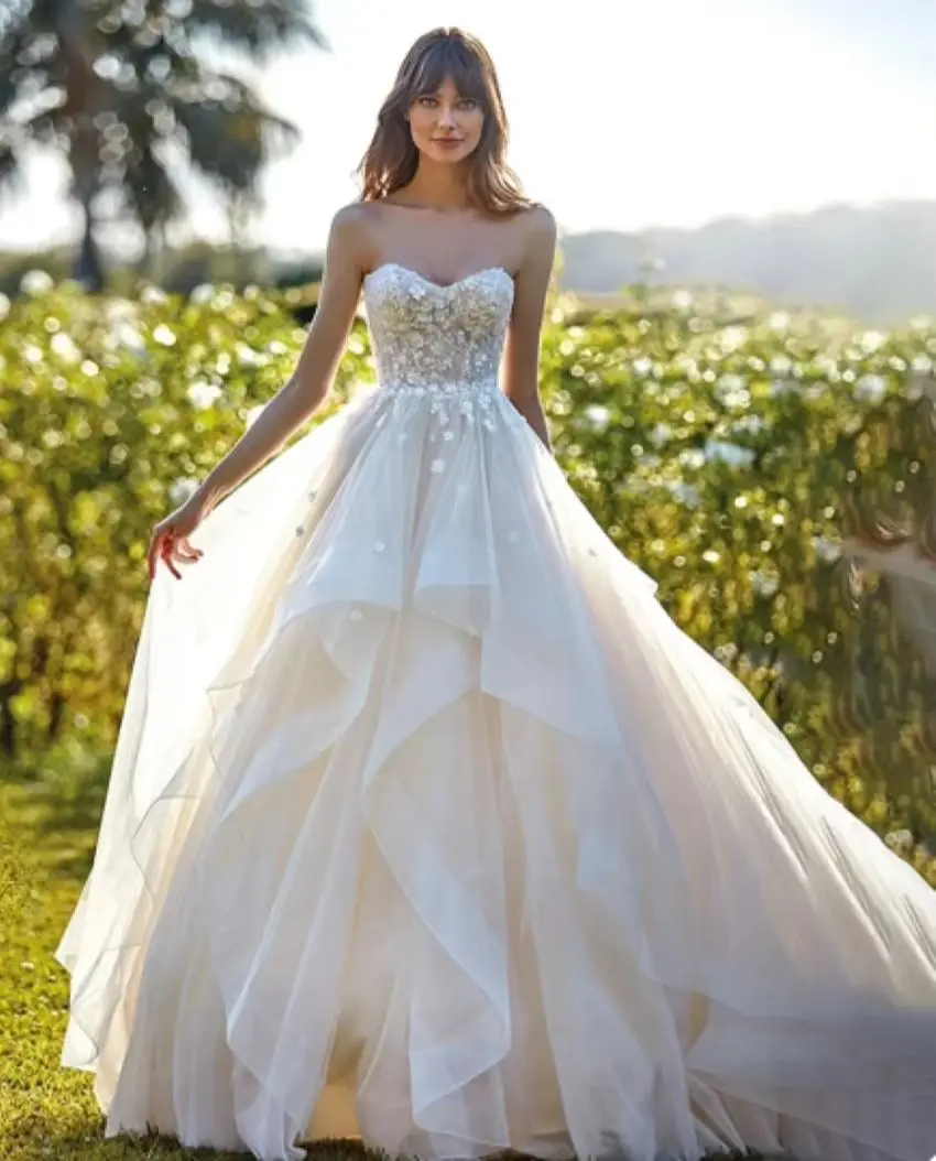 Renda applique bohemia sem mangas tule vestidos de noiva novia robe mariée sexy querida a linha vestidos de casamento