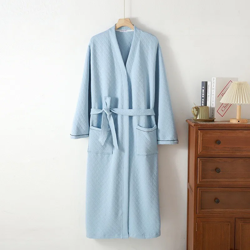 Autumn Winter Women Warm Cotton with Filler Robe Ladies Bathrobe Female Long Sleeve Dressing Gown Robes Simple Home Clothes