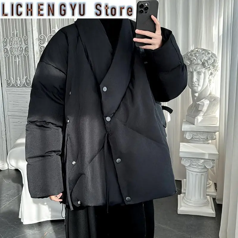 Winter New Chinese-style Cotton-padded Jacket Mens Versatile Casual Style High-end Feel Niche Collarless Design Coat Jacket