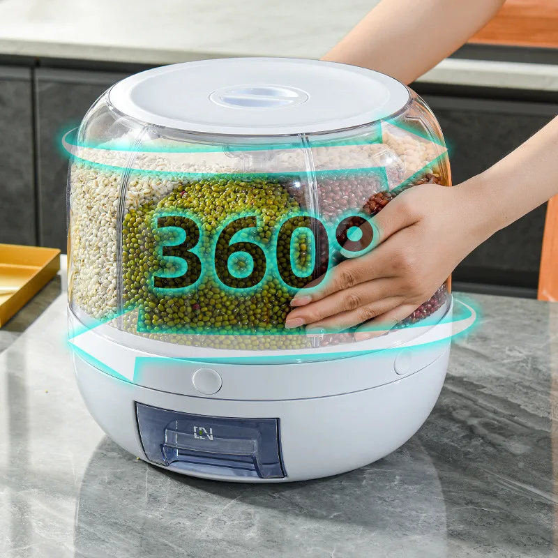 360° Rotating Rice Dispenser Sealed Dry Cereal Grain Bucket Tank Moisture-proof Insectproof Kitchen Food Container Storage Box