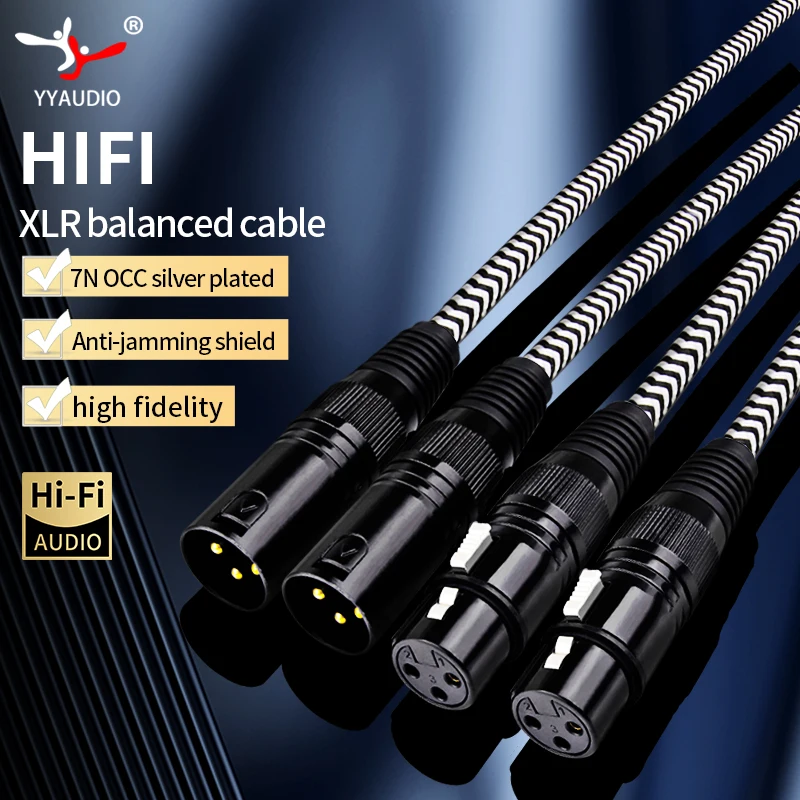 YYAUDIO HiFi XLR Audio Cable 7N OCC Silver Plated 3Pin Male to Female Balanced Microphone Cable for Mixer Amplifier Speaker
