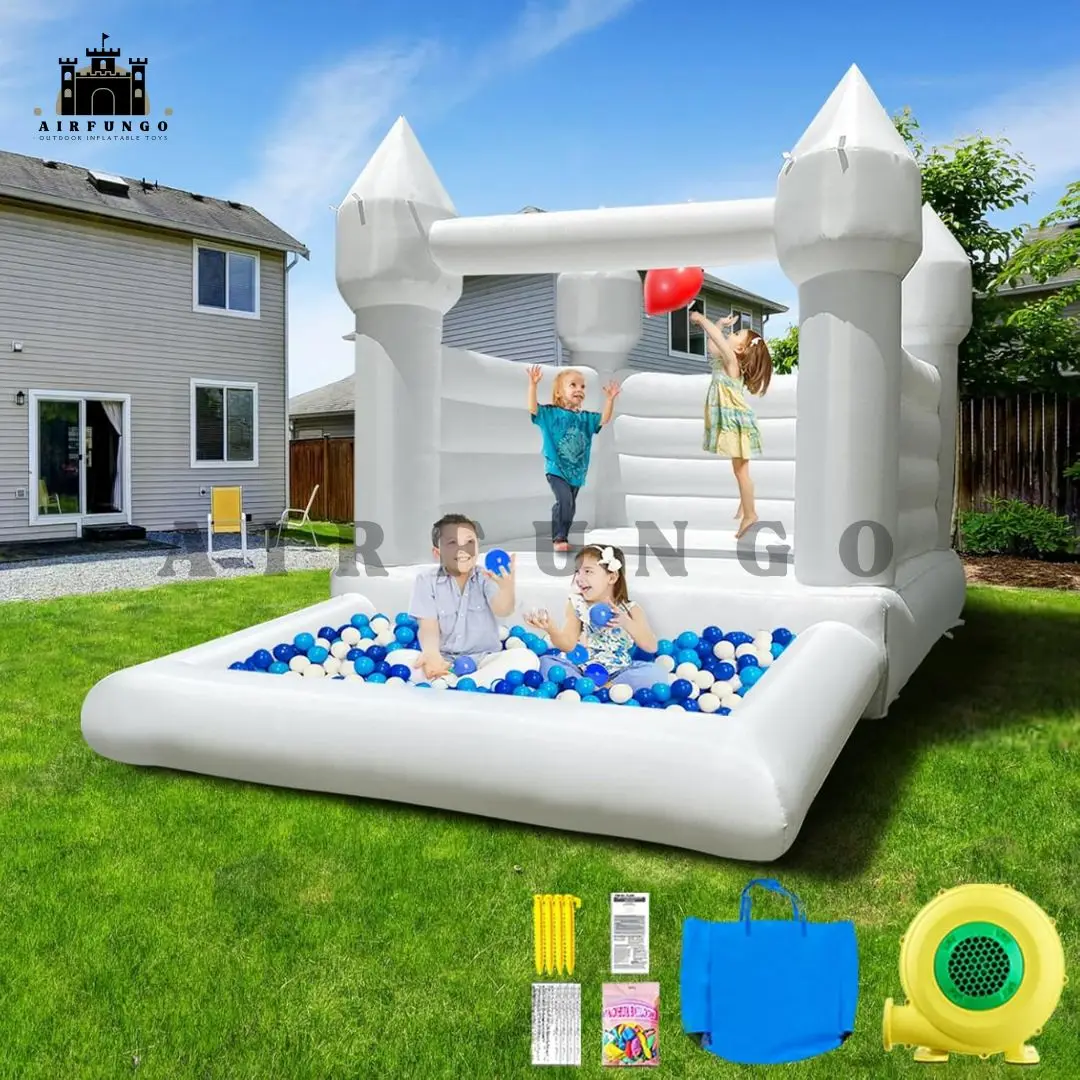 10x8 kaki balita pesta tiup putih bouncing rumah dengan perosotan dan lubang bola kustomisasi Oxford bouncing Castle termasuk Blower