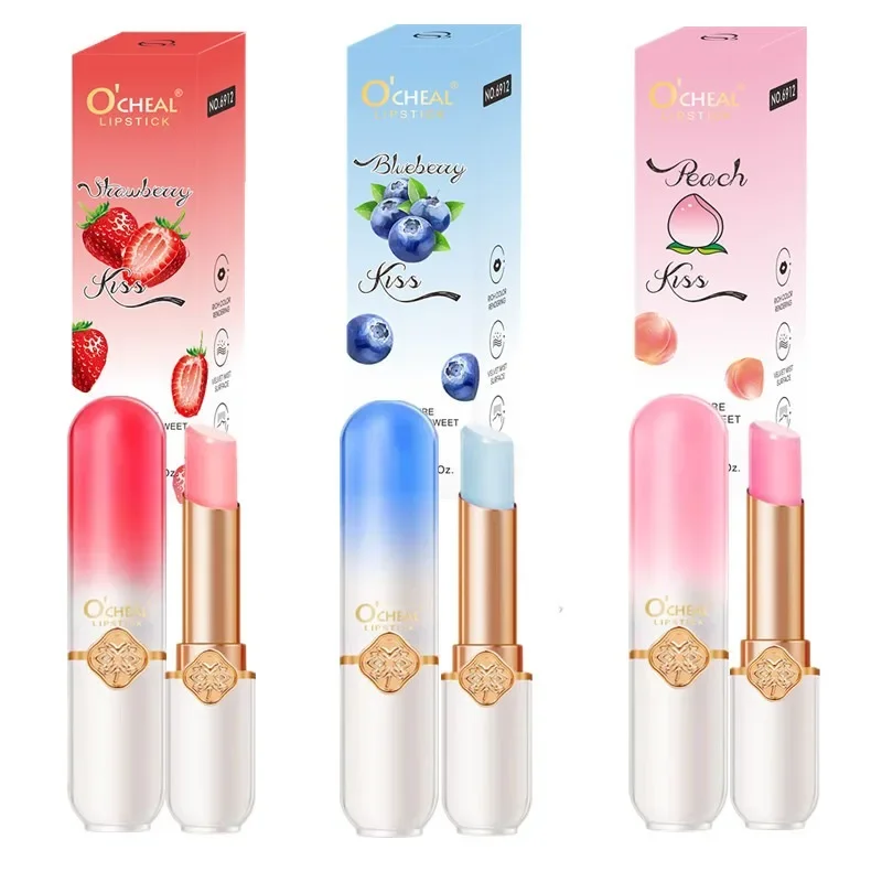 Fruit Color Lip Balm Crystal Temperature Change Lipstick Girl Moisturizing LongLasting Lip Gloss Makeup Lip Care Repair Cosmetic