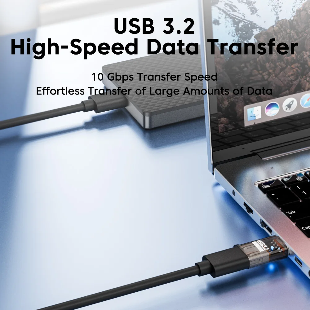 Elough USB 3.2 Female to USB Male Adapter Transparent 60W Max USB Adapter Fast Charging Connector for Xiaomi Huawei