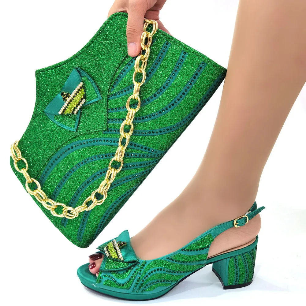 

Summer Italian African Party Pumps Shoes and Bag Sandals Rasteiras Femininas Sales In Women Matching Rhinestone Shoes and Bag