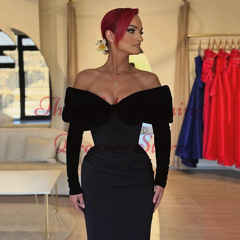 Thinyfull Sexy Mermaid Prom Evening Dresses Off The Shoulder Long Sleeve Night Party Dress Formal Cocktail Gowns Saudi Arabia