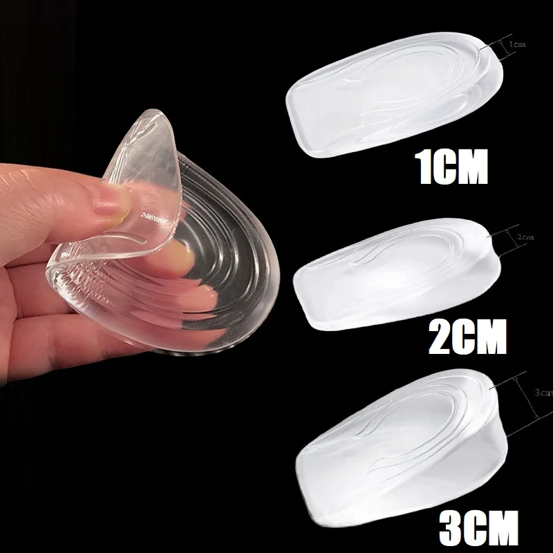 1 Pair Unisex Widen Heel Lifting Inserts Silicone Height Invisible Insole Elastic Cushion Arch Support Insert XDr08