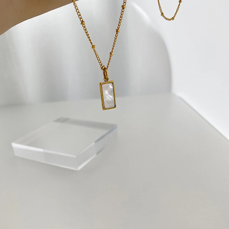 Peri'sBox 3 Designs Rectangle Malachite Necklaces Abalone Shell Necklaces for Women Natural Shell Minimalist Necklace 2020 Hot image 6