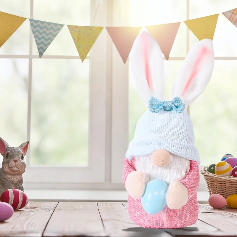 Easter Pink Gnomes, Spring Summer Handmade Stuffed Plush Indoor Decorations, Holiday Gnome Design