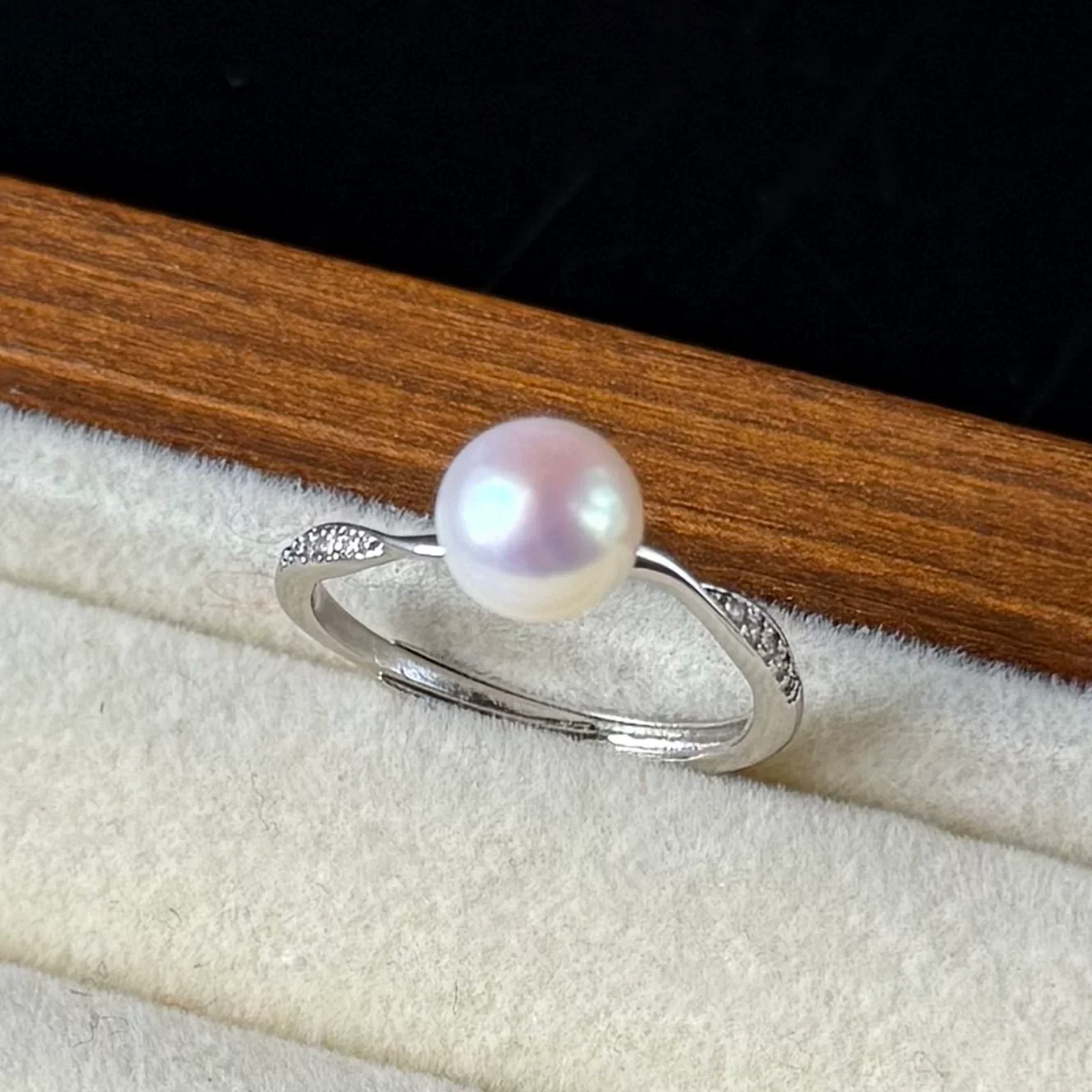 Natural pearl ring, simple and exquisite, adjustable split ring AAAA8-9mm