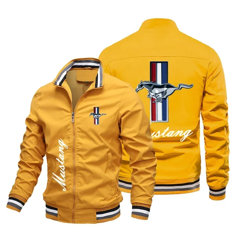 2024  Men\'s Motorcycle Racing Jacket, Mustang Print Logo, Casual Wear, Outdoor Sportswear, Fashionable Windbreaker Clothing