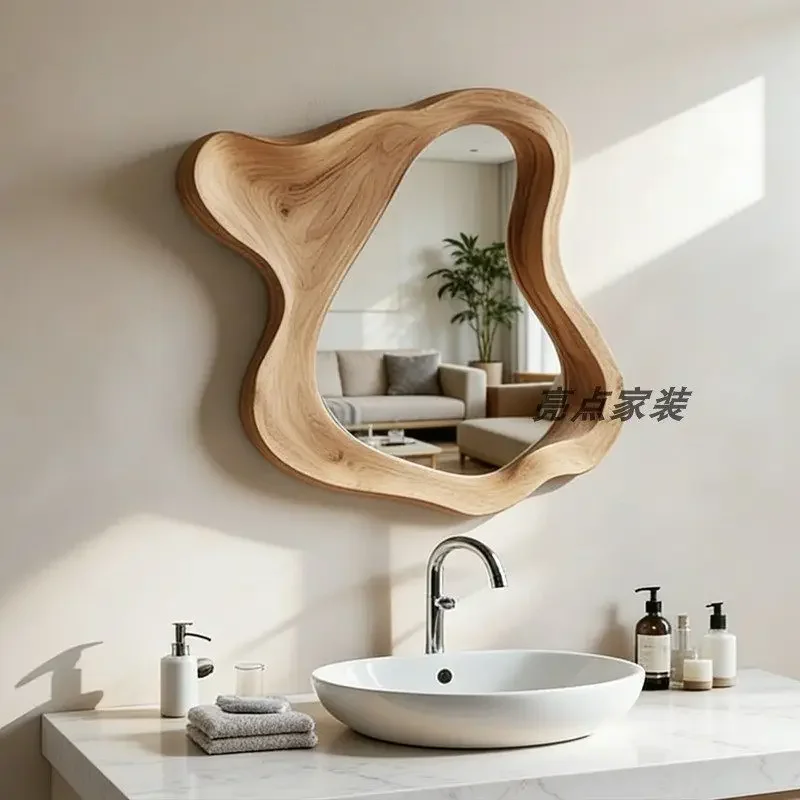 French Style Antique Bathroom Mirror Irregular Wall Mounted Makeup Vanity For Washbasin Entrance And Creative Home Decor