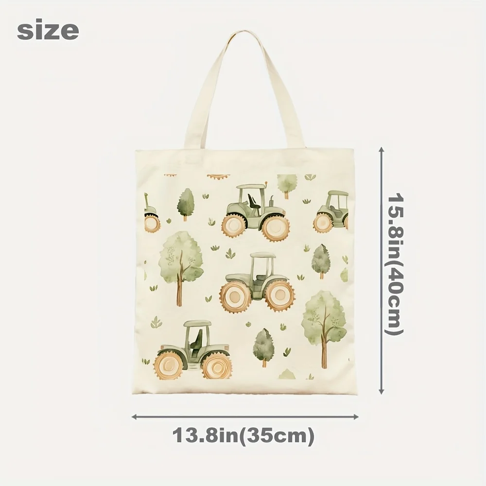 Vintage Tractor Trees Canvas Tote Bag Retro Farm Design for Commuting Beach Trips Farmhouse Stylebeach Carryall Bags Fashion