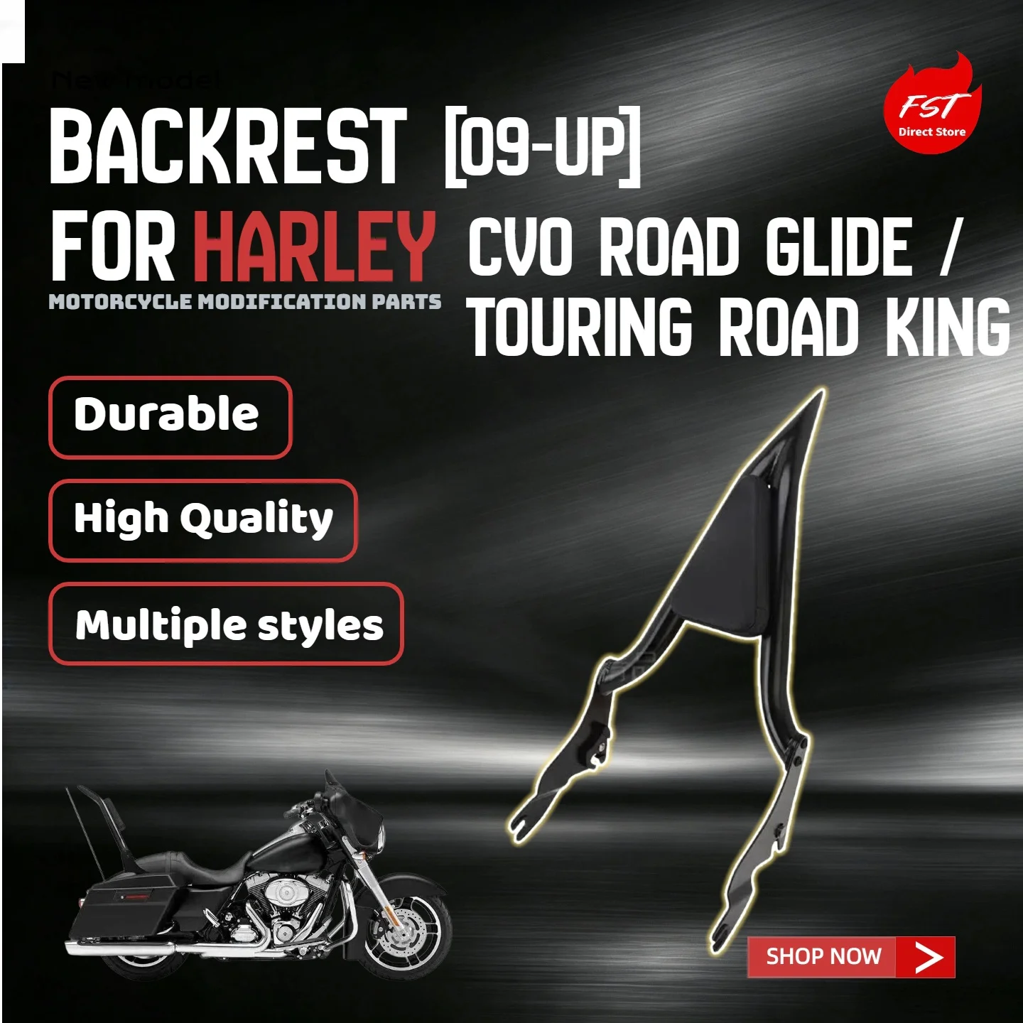 For Harley Road King Road Glide CVO 2009-2022 Motorcycle Passenger Sissy Bar Backrest Rear Backrest Modification Accessories