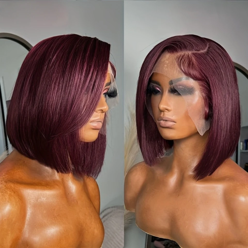 Dark Burgundy 99J Lace Front Bob Wig Human Hair 13x4 Lace Frontal Short Bob Wig Transparent Lace Straight Human Hair