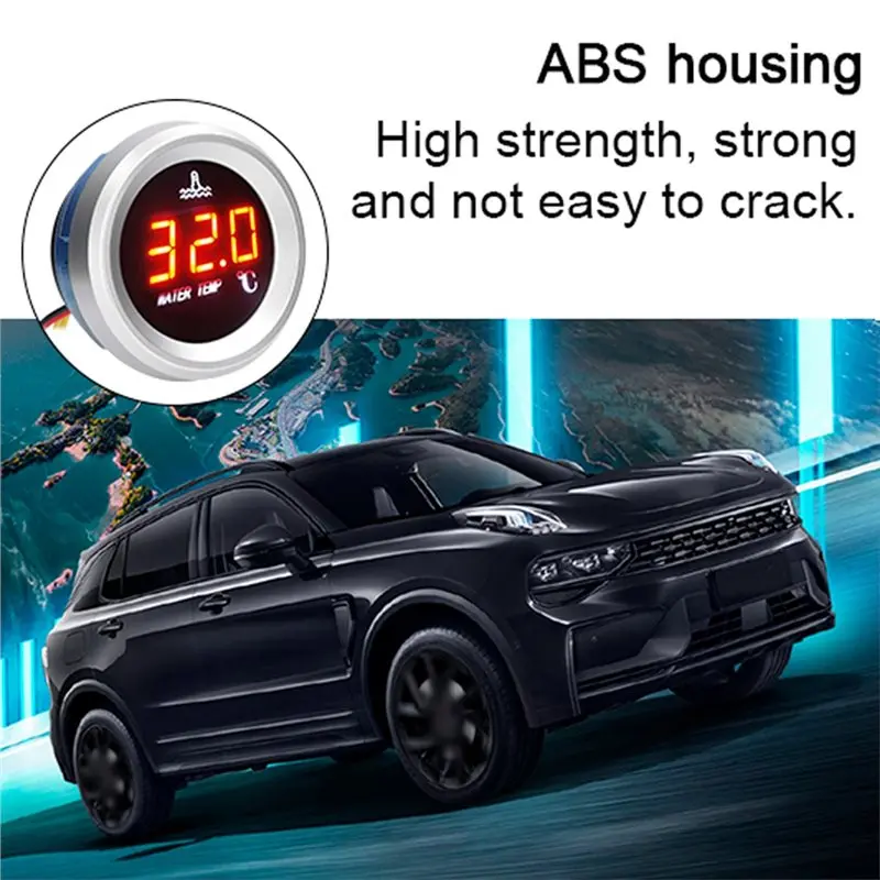 A58X-Water Temperature Gauge Digital 52Mm For Cars 9-36V Sensor With LED Display And Alarm Functionality
