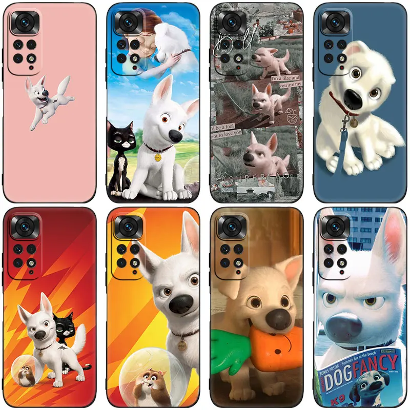 Disney Bolt Dog and Cat Black Phone Case For Xiaomi Redmi Note 12 + 11 11S 11T 11E 10 10T 5G 10S 9S 9 8T 7 6 Pro Silicone Cover