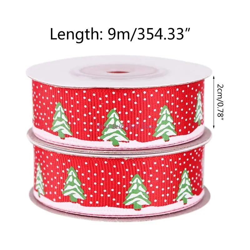 49ME 10 Rolls 10 Yards Xmas Tree Snowflake Printing Red Christmas Grosgrain Ribbon
