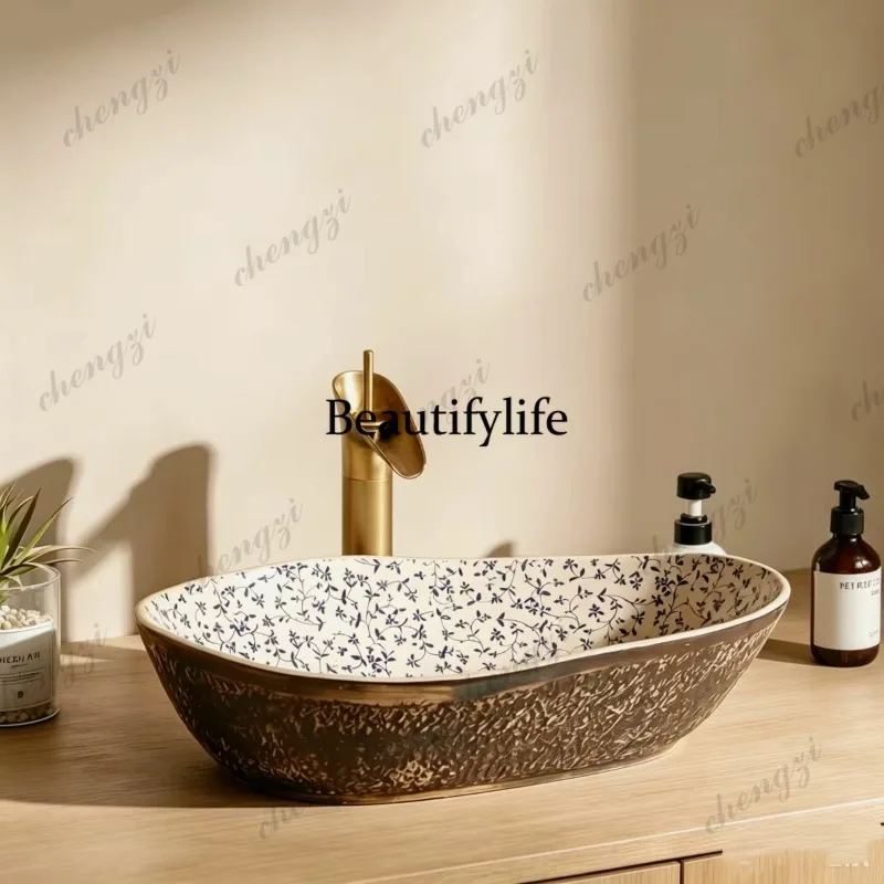 Retro style oval design on-stage basin ceramic wash basin bathroom balcony advanced washbasin