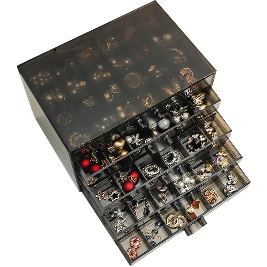 

Earring Storage Box Organizer Acrylic Jewelry Storage Box Holder with 5 Drawers and 120 Small Compartments for Efficient Jewelr