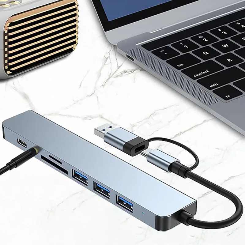 5/7/8-Port USB Hub with Integrated Card Reader (Supporting SD and MicroSD Cards), USB-C Port, and USB 3.0/2.0 Compatibility