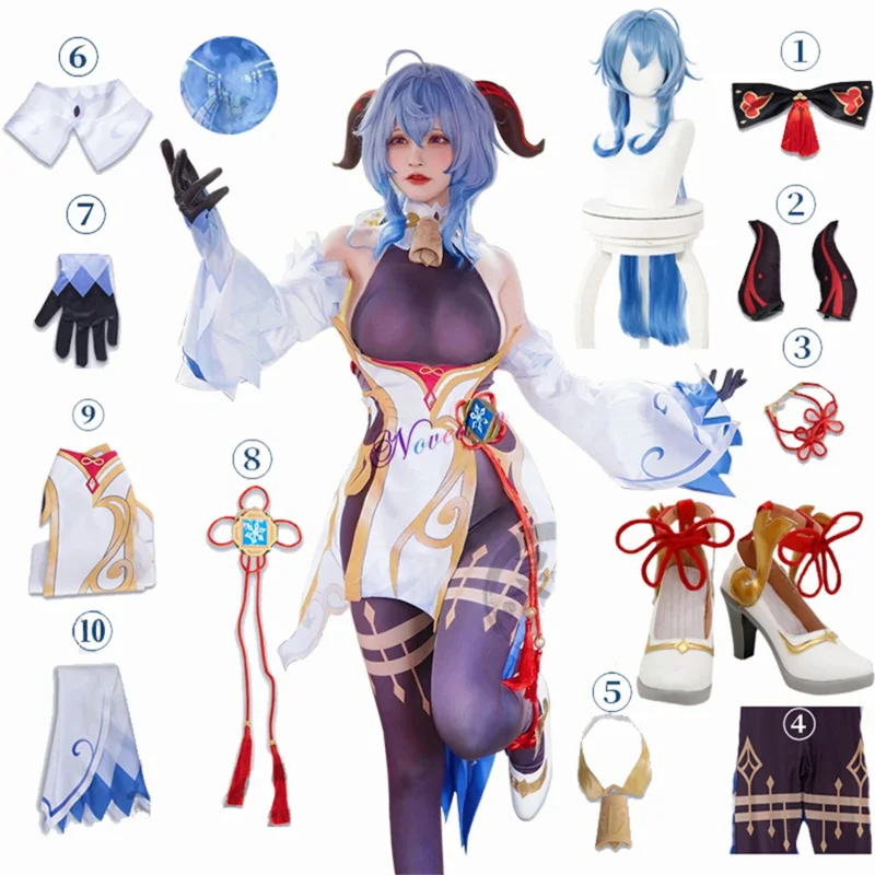 Ganyu Costume Shoes Horns Wig Cosplay Anime Game Gan Yu Women Halloween Party Outfit