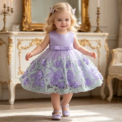 Baby Flower Party Dress for Girl Fluffy Bow 1st Birthday Bridemaid Princess Baby Girl Dresses Elegant Tutu Wedding Prom Vestidos
