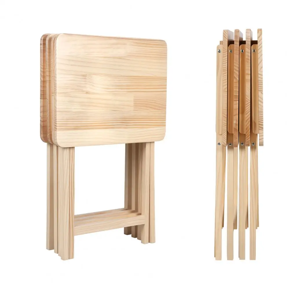 4 Pcs Solid Wood Foldable TV Tray Tables, Space Saving Snack Side Table 19×14.5×26 Inch for Small Space