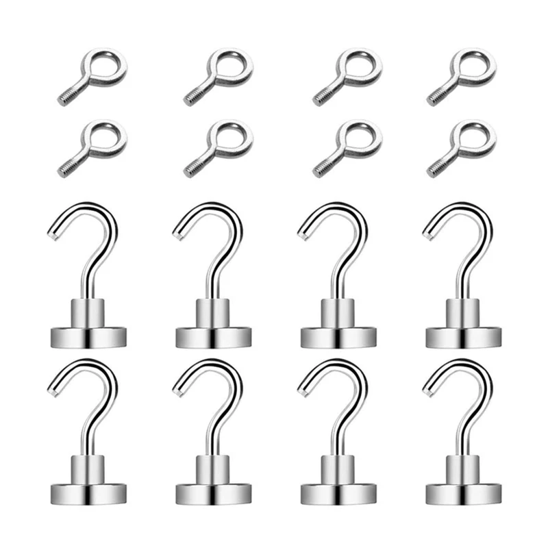 16 Pcs Super Strong Neodymium Hooks & Countersunk Hole Eyebolt Hooks Set for Refrigerator Locker Cruise Cabins