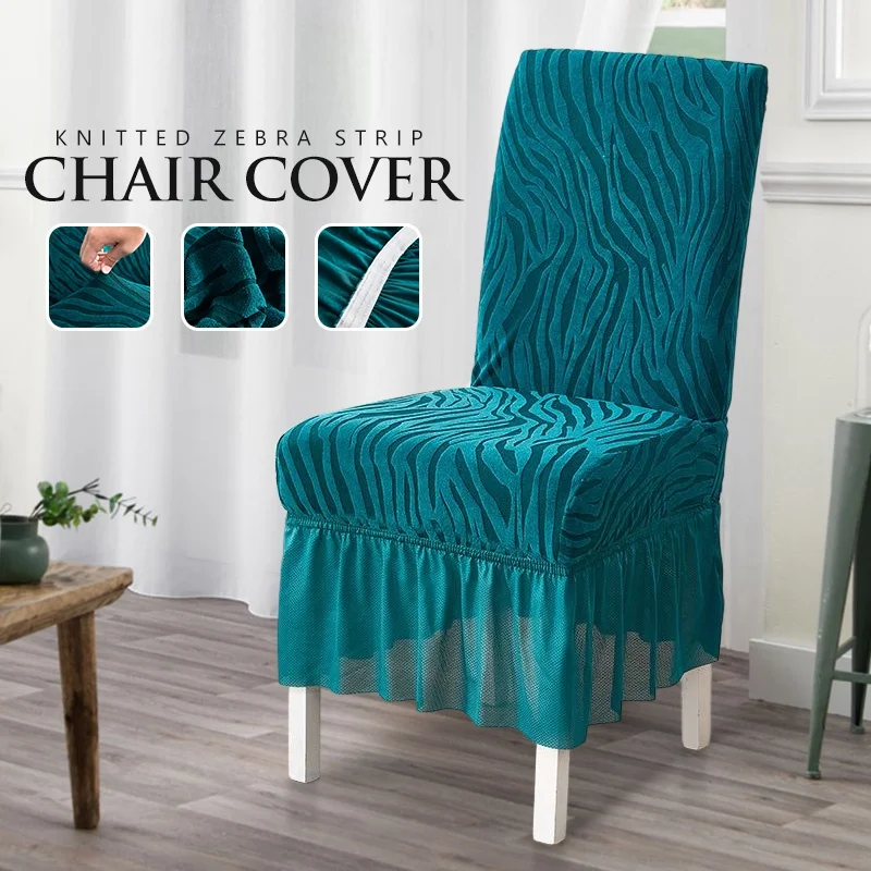 1 Piece Striped Dining Chair Cover with Skirt Thick Protector Case Stretchable Chair Cover Seat