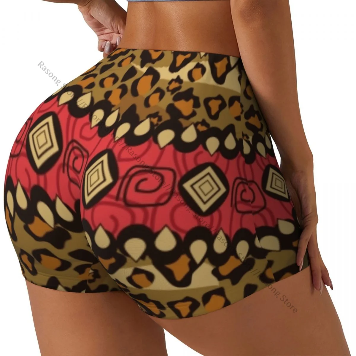 Push Up Short Elasticity Scrunch Butt Native Cheetah Skin Pattern Running Shorts Sports Shorts Womens Clothes Gym